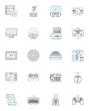 Virtual offices linear icons set. Flexibility, Efficiency, Mobility Stock Illustration