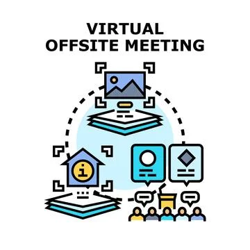 Virtual offsite meeting connecting remote team collaboration Stock Illustration