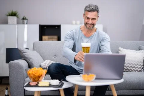 Virtual Online Beer Drinking Event Stock Photos