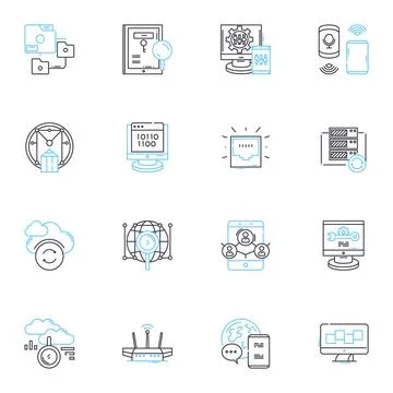 Virtual organization linear icons set. Collaboration, Communication, Innovation Stock Illustration