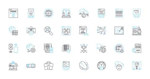 Virtual organization linear icons set. Collaboration, Communication, Innovation Stock Illustration