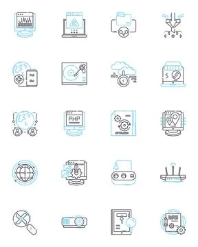 Virtual organization linear icons set. Collaboration, Communication, Innovation Stock Illustration