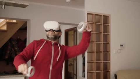 Virtual Party and Dance. Watch VR Dance Video, Play VR Music Game. Man Wearing Stock Footage 231763516