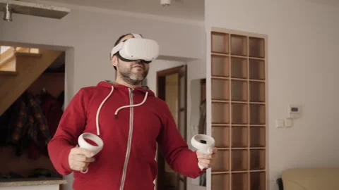 Virtual Party and Dance. Watch VR Dance Video, Play VR Music Game. Man Wear.. Stock-Footage 316224935