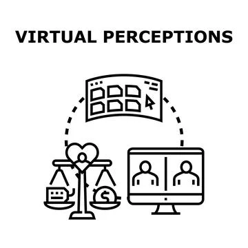 Virtual perceptions concept balancing online interaction values Stockillustratie