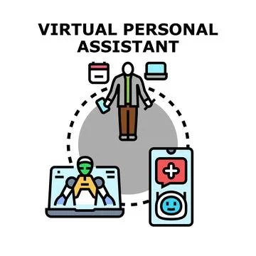 Virtual personal assistant concept helping busy person Stock Illustration