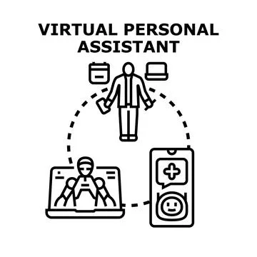 Virtual personal assistant concept helping busy person Stock Illustration