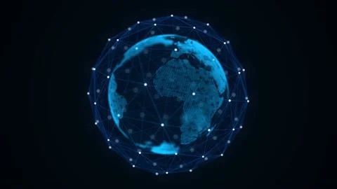 Virtual planet Earth with particles and lines. Network connection big data. Видео 229122094