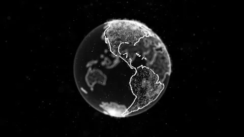 Virtual planet Earth with particles and lines. Network connection big data. Stock Footage 274194975