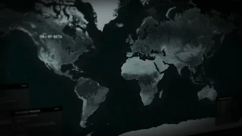 Virtual Planet Map Global Scanning Process On High Tech Computer Program Stock Footage 218609195