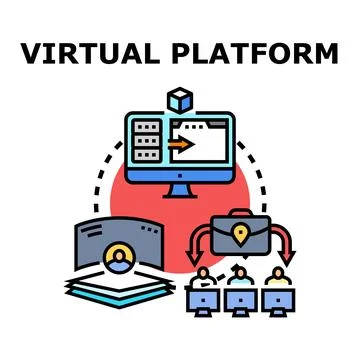 Virtual platform connecting global online collaboration and networking system Stock Illustration
