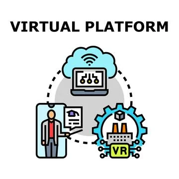 Virtual platform connecting online education remote work industry innovation Stock Illustration
