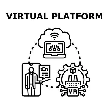 Virtual platform connecting online education remote work industry innovation Stock Illustration
