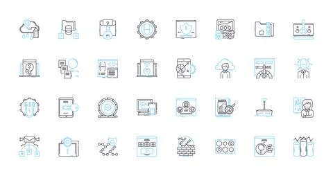 Virtual platform linear icons set. Virtuality, Cyberworld, Digitalization Stock Illustration