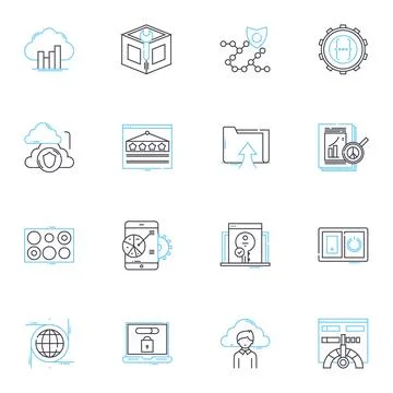 Virtual platform linear icons set. Virtuality, Cyberworld, Digitalization Stock Illustration
