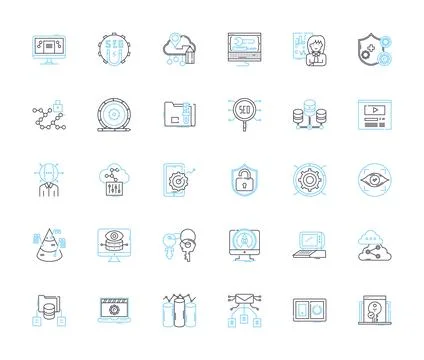 Virtual platform linear icons set. Virtuality, Cyberworld, Digitalization Stock Illustration