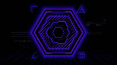 Virtual polyhedron backlit part. sci fi neon background. Stockillustratie