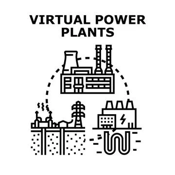 Virtual power plants connecting diverse energy sources Stock Illustration