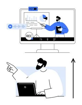 Virtual Presentation and Collaboration in a Technological Workspace Stock Illustration