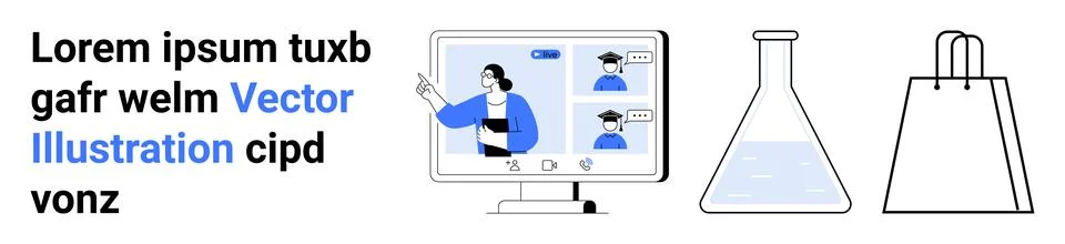 Virtual Presentation Interface, Lab Flask, and Shopping Bag Concept Art 스톡 일러스트