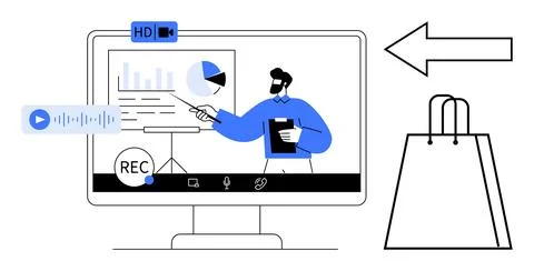 Virtual Presentation with Online Shopping Element Highlighting E-commerce a.. イラスト素材