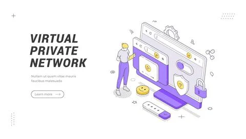 Virtual Private Network banner template. Isometric vector illustration showin Stock Illustration