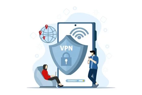 Virtual Private Network Concept. People Use VPN Technology System to Protect. Stock Illustration