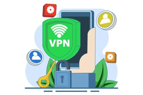 Virtual private network concept, Secure web traffic, Secure router access. Stock Illustration