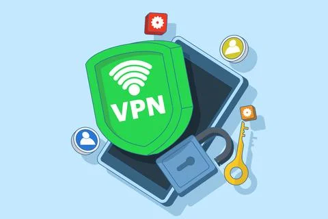 Virtual private network concept, Secure web traffic, Secure router access. Illustrazione stock