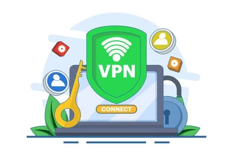 Virtual private network concept, Secure web traffic, Secure router access. Stock Illustration