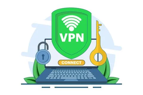 Virtual private network concept, Secure web traffic, Secure router access. Illustrazione stock