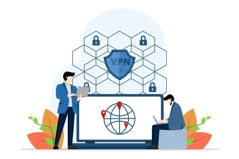 Virtual Private Network Concept. VPN service on laptop. data protection. Stock Illustration