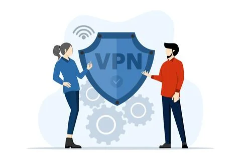 Virtual Private Network Concept. VPN service on laptop. data protection. Stock Illustration