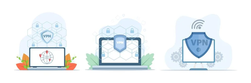 Virtual private network illustration set showing VPN service concept 스톡 일러스트