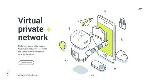Virtual private network isometric banner. Vector template for a landing page  Illustrazione stock