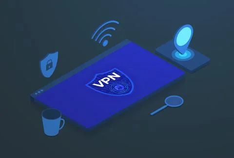 Virtual Private Network isometric concept. Browser window and VPN connection Stock Illustration