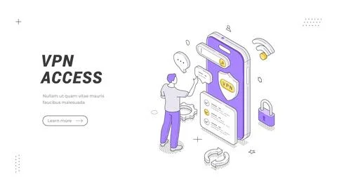 A virtual private network for secure internet browsing and data safety isomet Stock Illustration