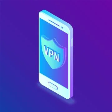 Virtual private network, VPN, Data encryption, IP substitute. Smartphone vith Stock Illustration