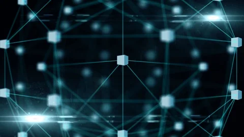 Virtual process of automation technologies particle cube using plexus 3D render Stock Footage 101667773