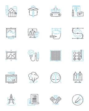 Virtual processing linear icons set. Digitization, Automation, Interactivity Stock Illustration