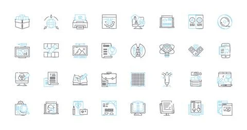 Virtual processing linear icons set. Digitization, Automation, Interactivity Stock Illustration