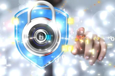 Virtual projection of a cyber shield protection Stock Photos