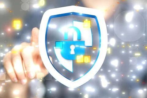 Virtual projection of a cyber shield protection Stock Photos