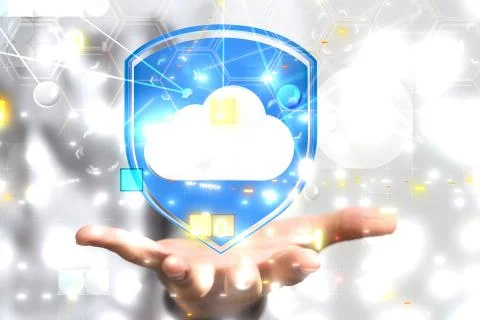 Virtual projection of a cyber shield protection Stock Photos