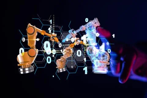 Virtual projection of an engineering smart factory Stock Illustration