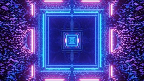 Virtual projection of lights forming a square pattern behind a dark backgroun Illustrazione stock