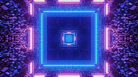 Virtual projection of lights forming a square pattern behind a dark backgroun Illustrazione stock