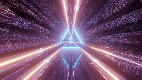 Virtual projection of lights forming triangular patterns and flowing forward 스톡 일러스트