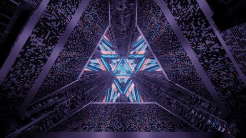 A virtual projection of several lights forming triangular patterns and flowin 스톡 일러스트