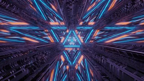 A virtual projection of several lights forming triangular patterns and flowin 스톡 일러스트